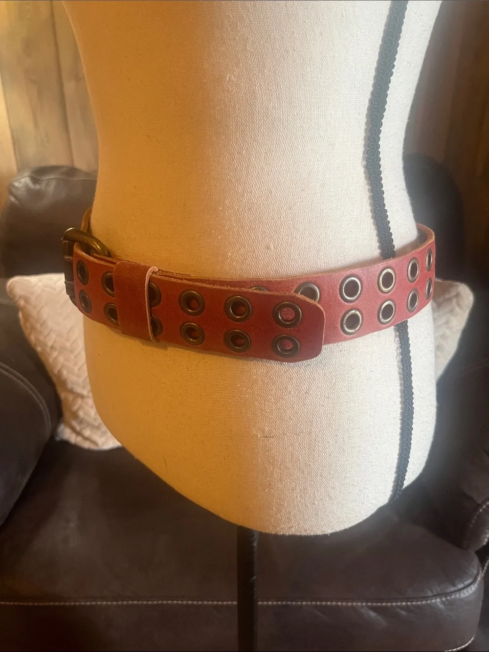 Brave Beltworks Bacca II Double Row Grommet Brown/Tan Leather Belt Boho Festival